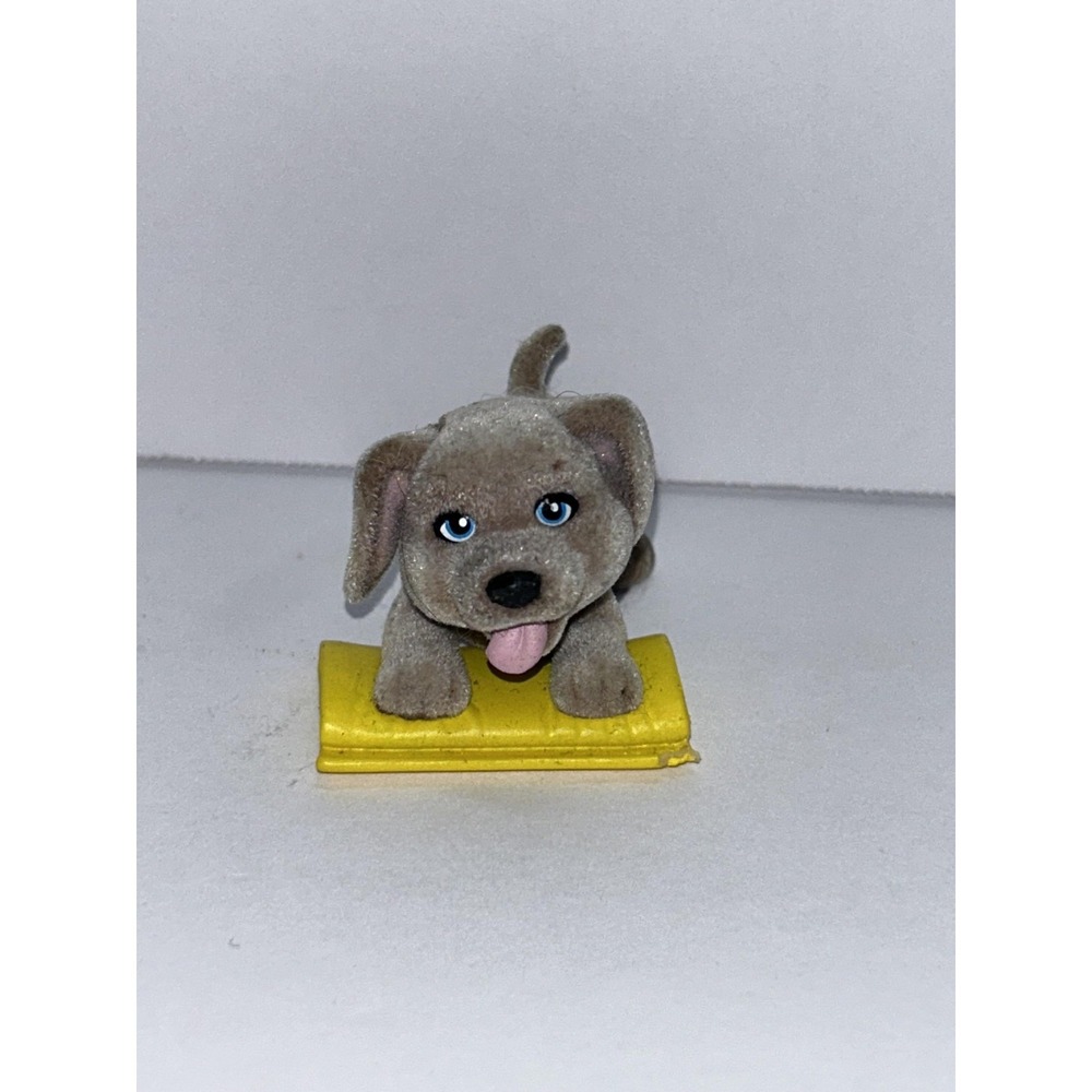 Gray Puppy Dog Figure Yellow Mat Flocked Small Toy
